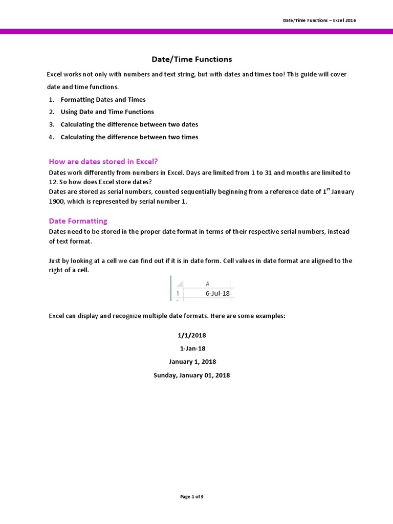 M3 - T6 - Date and Time Functions - Final | PDF | Microsoft Excel ...