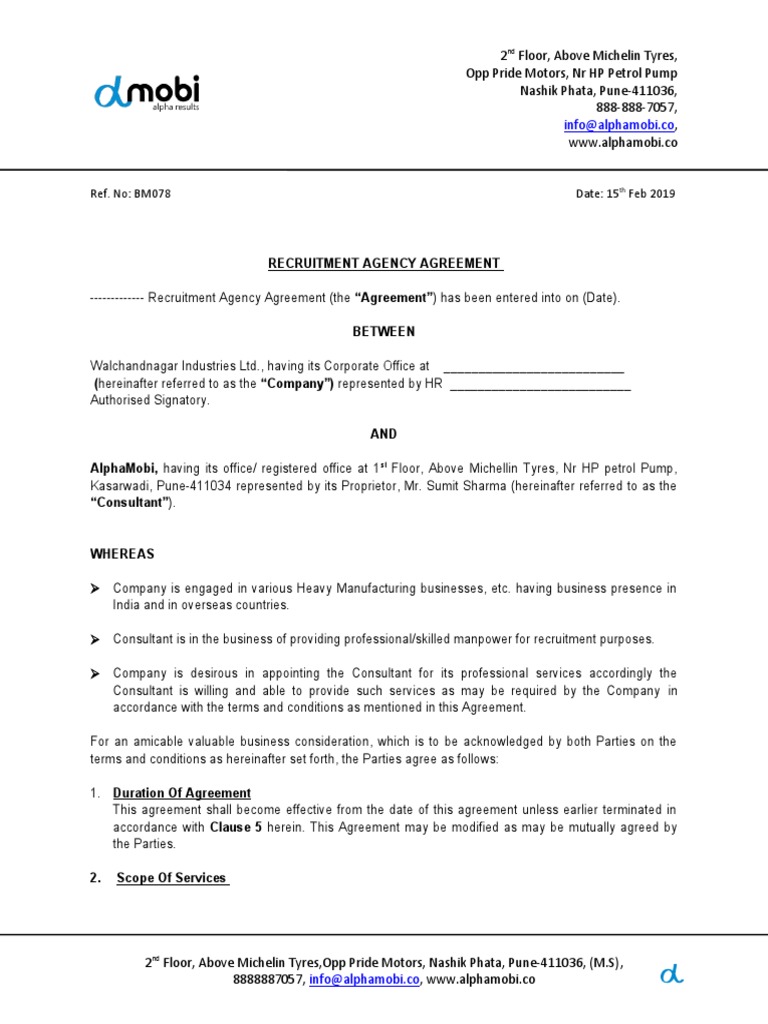 Recruitment Agency Agreement | Download Free PDF | Invoice | Receipt