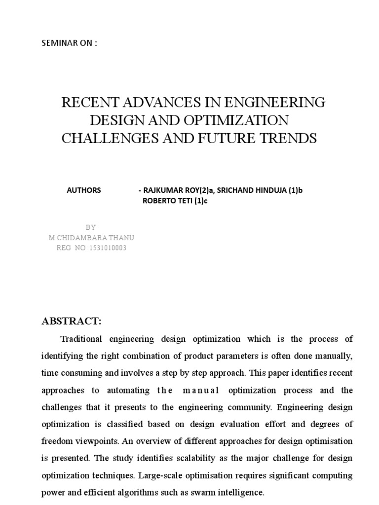 Recent Advances in Engineering Design and Optimization Challenges and ...