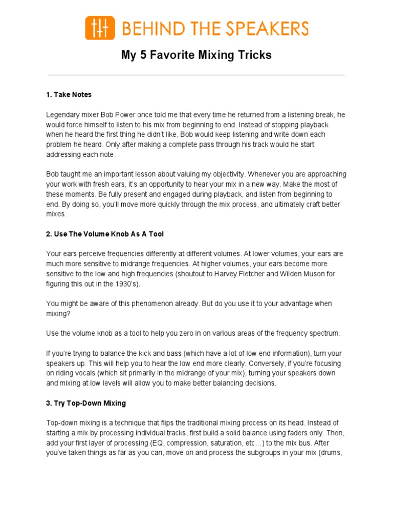 Essential Mixing Tips for Producers | PDF | Sound Recording | Sound