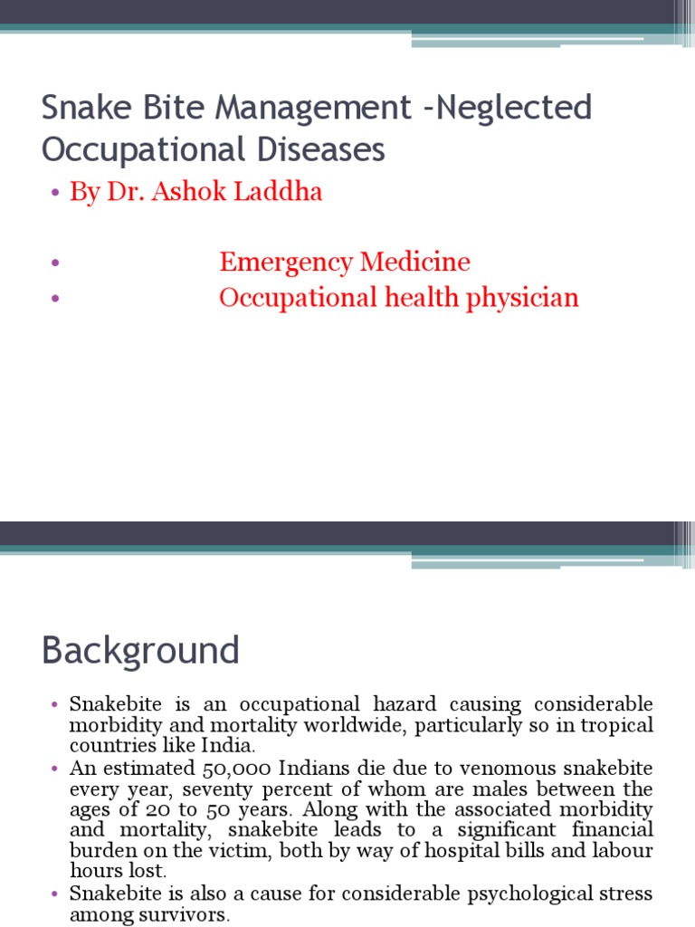 Snake Bite Management - Neglected Occupational Diseases | PDF