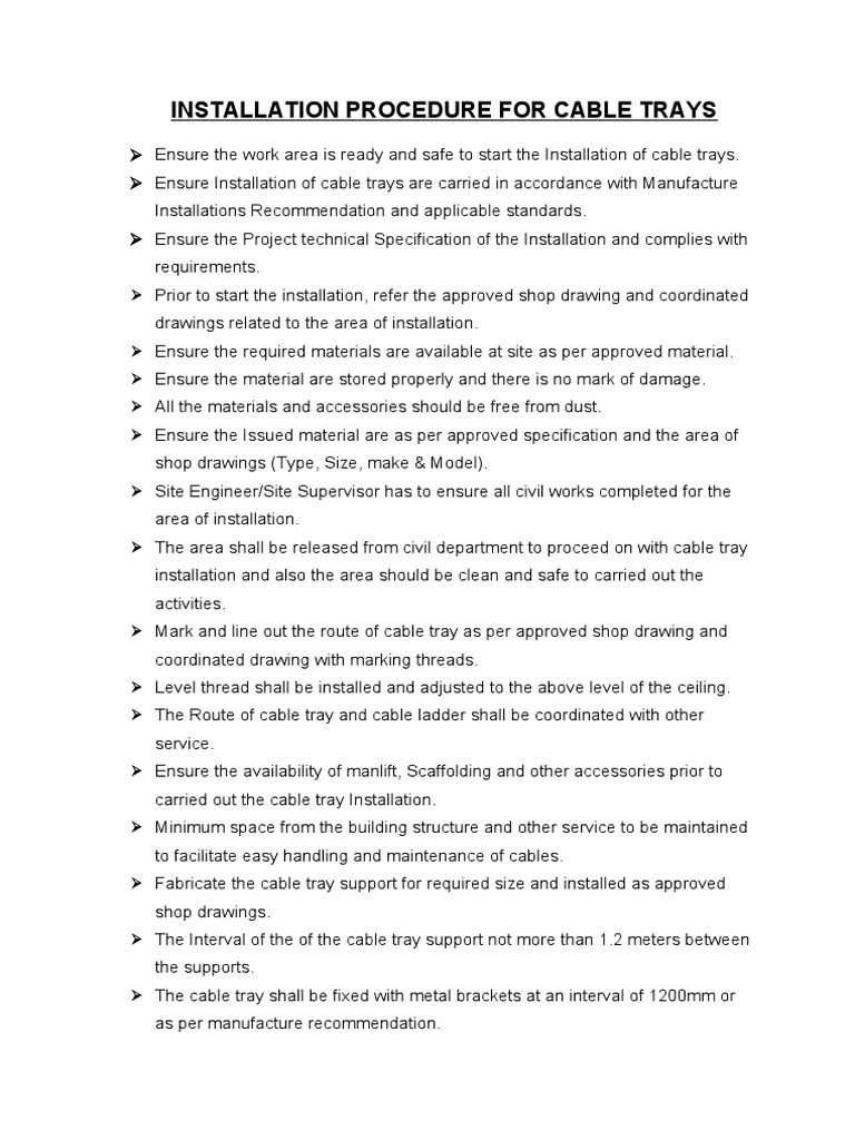 Cable Tray Installation Procedure Guide | PDF | Manufactured Goods ...