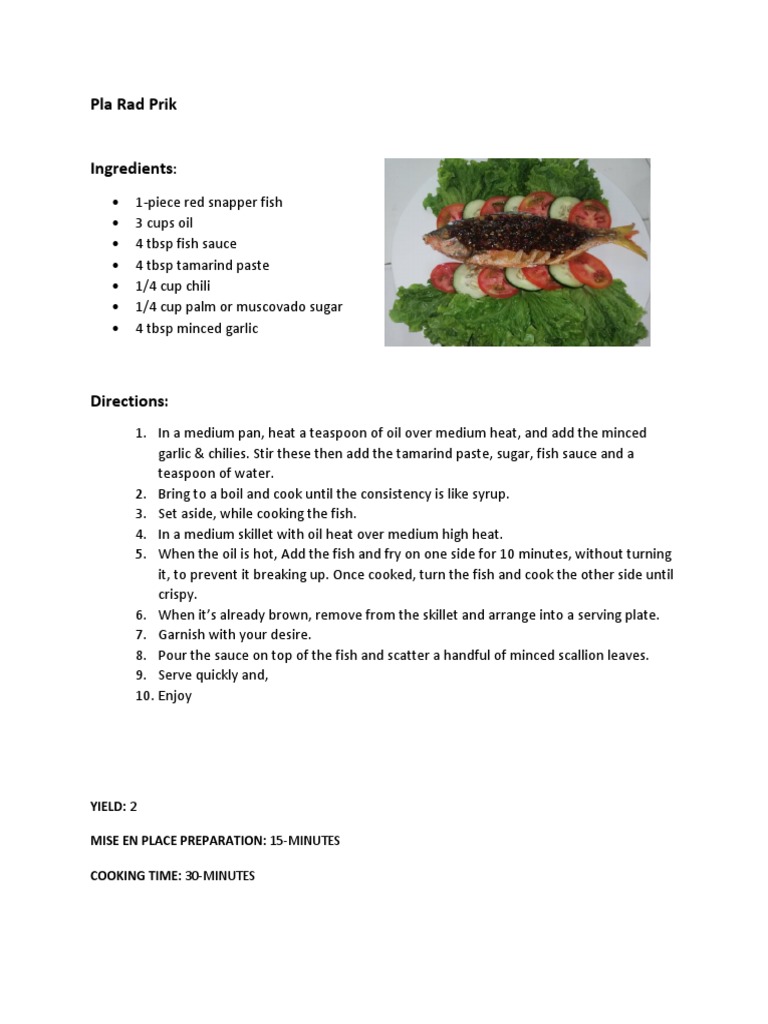 Pla Rad Prik Recipe Guide | PDF