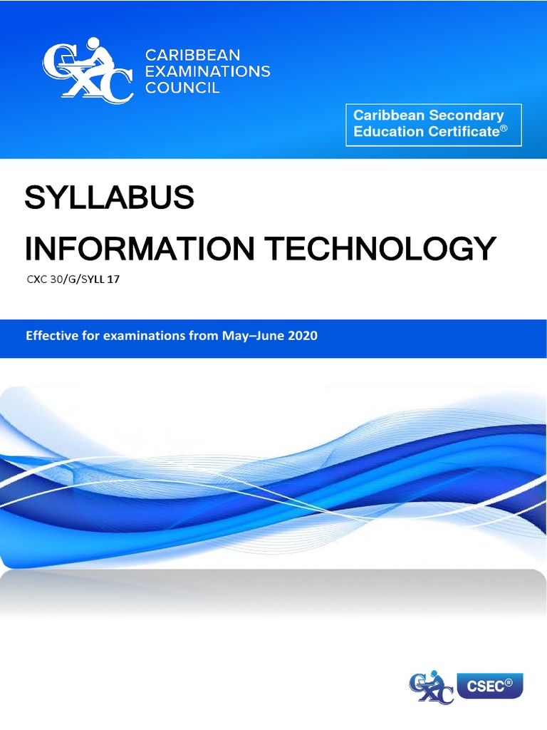 CSEC Information Technology Syllabus With Specimen Papers 2020