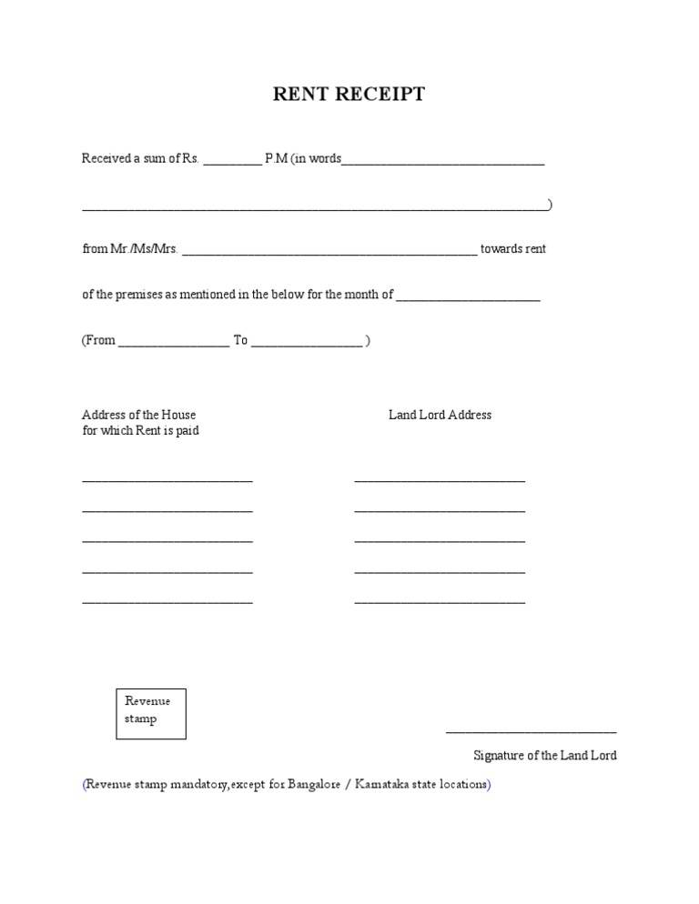 Monthly Rent Receipt Format | PDF