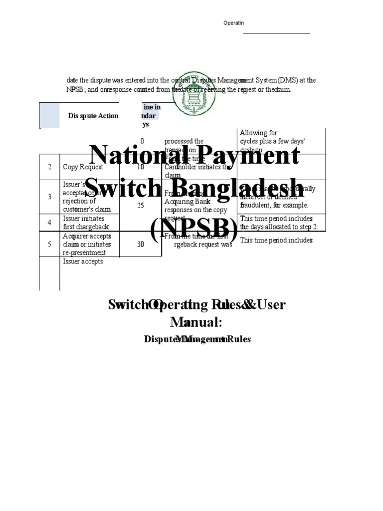 NPSB Dispute Management Manual | PDF | Retail Financial Services | E ...