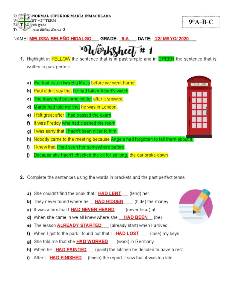 Past Tense Worksheet for Grade 9 | PDF