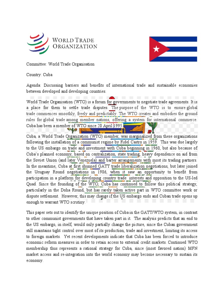 Cuba - WTO - Position Paper | PDF | World Trade Organization | Cuba