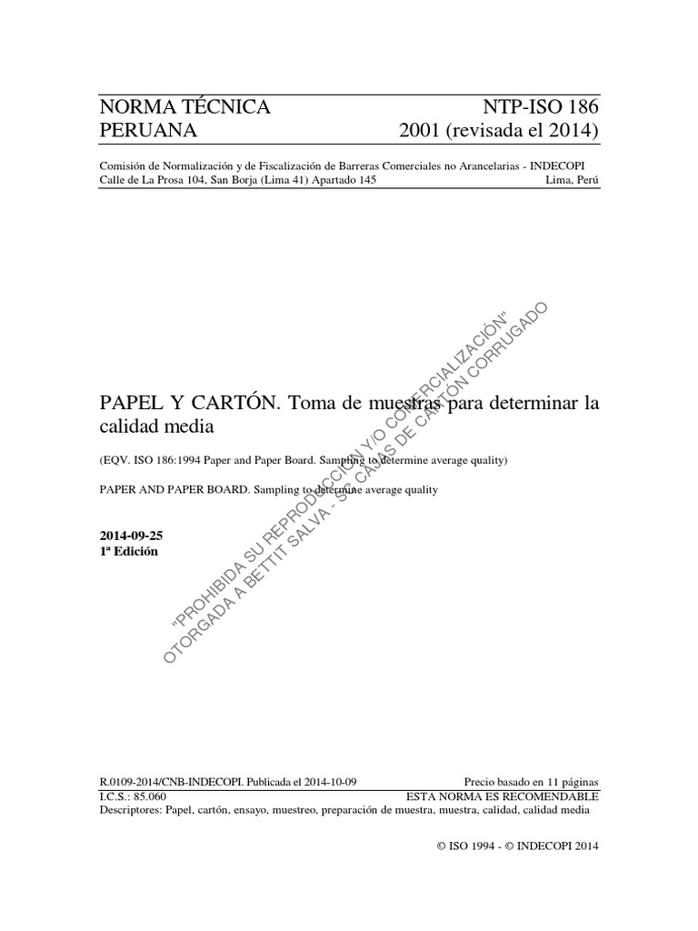 ISO 186 Toma de Muestras | PDF | Cartón | Papel