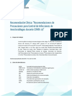 Recomendaciones de Precauciones para Control de Infecciones de Anestesiólogos Durante COVID-19 27-04-2020