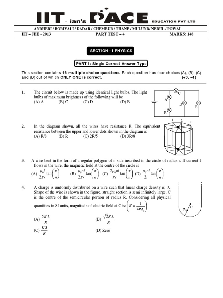Part Test 4 | PDF | Inductor | Anode