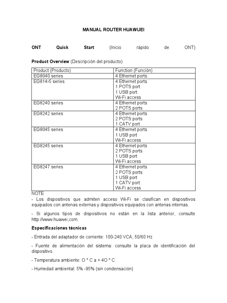 Manual de Instalación Router Huawei ONT | PDF | Inalámbrico | LAN ...