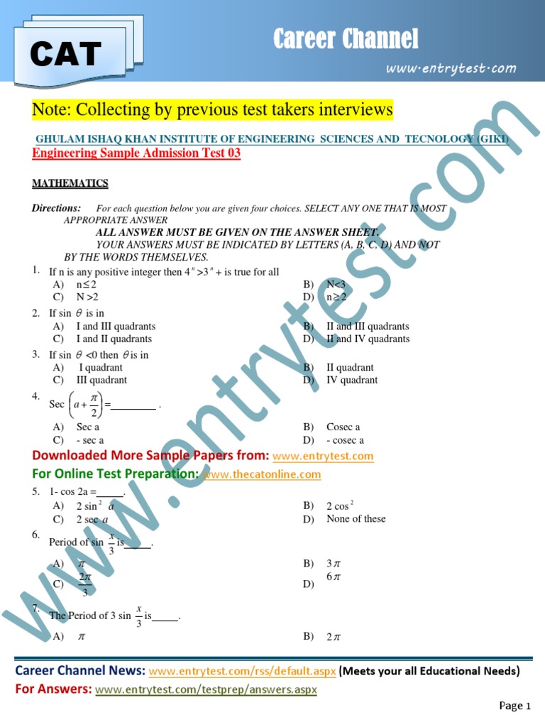 Career Channel: Engineering Sample Admission Test 03 | PDF | Waves ...