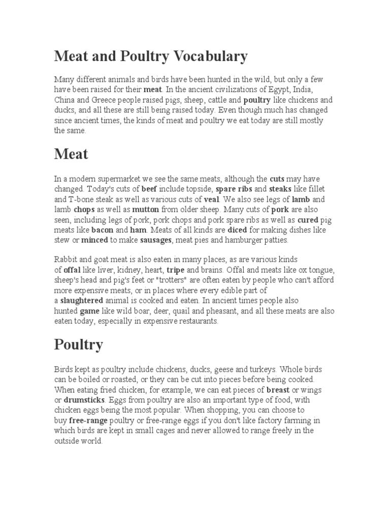 Meat and Poultry Vocabulary PDF Offal Meat