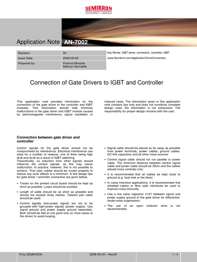 Application Note: Connection Between Gate Driver and Controller | PDF ...