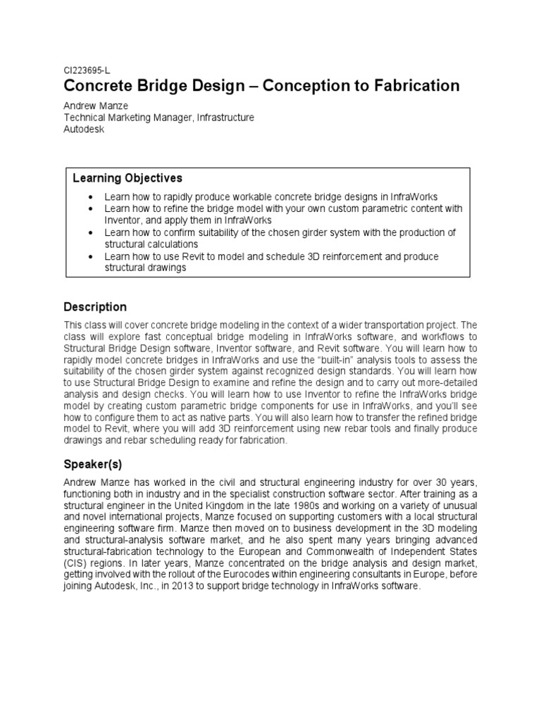 Concrete Bridge Design Conception To Fabrication Learning Objectives