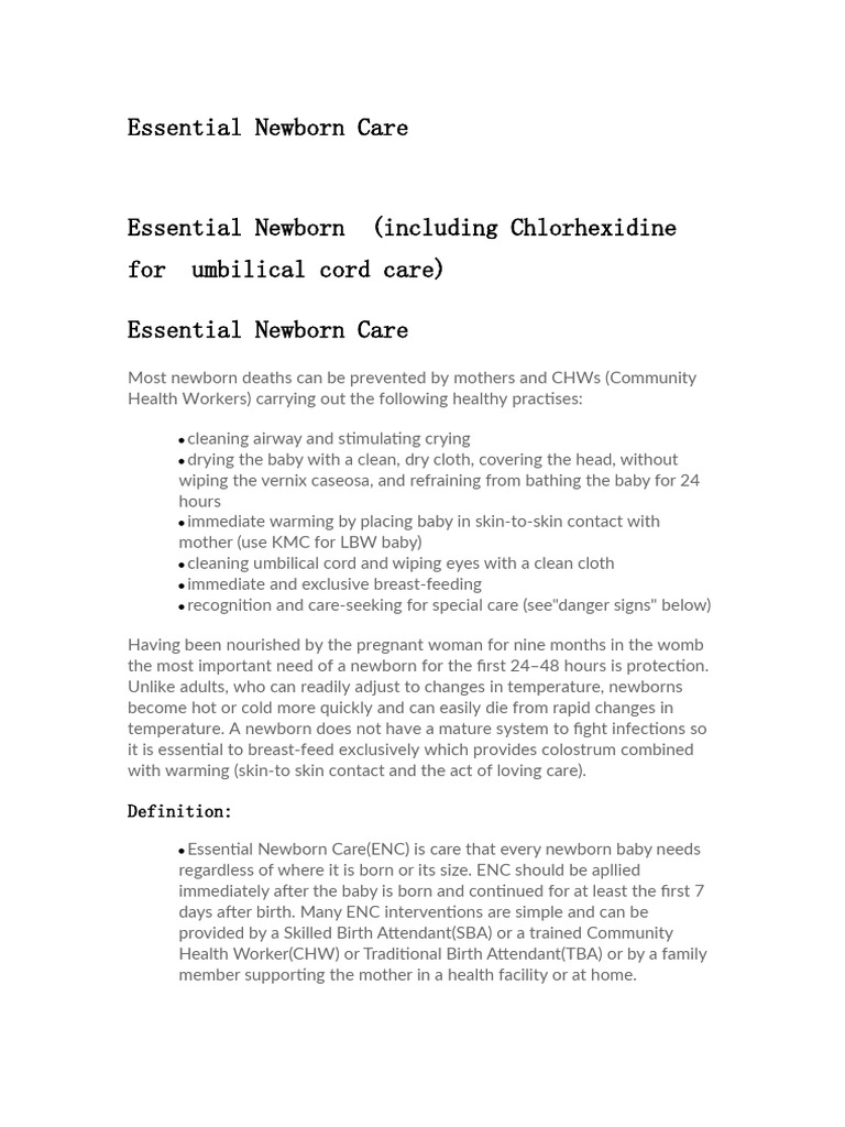 Essential Newborn Care Definition PDF Infants Breastfeeding