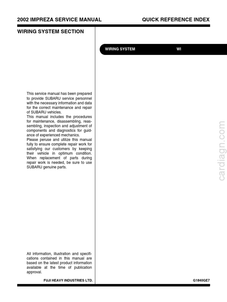 Subaru Impreza Wiring System Manual | PDF | Electrical Connector ...