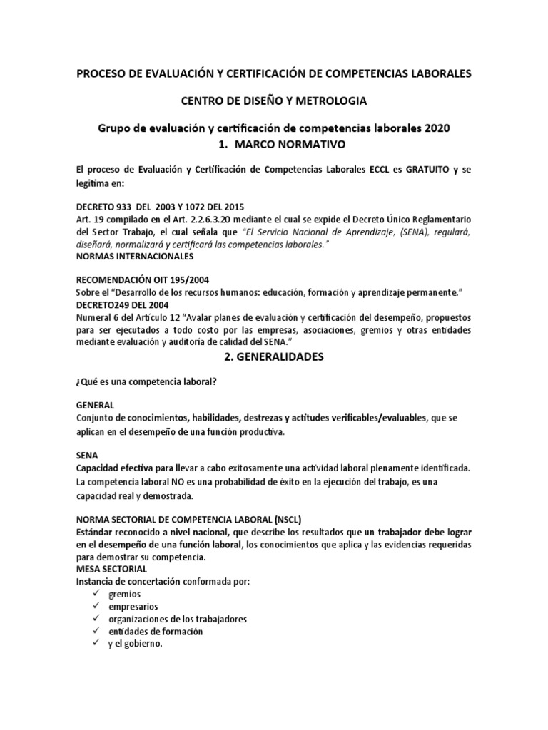 Proceso de Evaluación y Certificación de Competencias Laborales | PDF ...