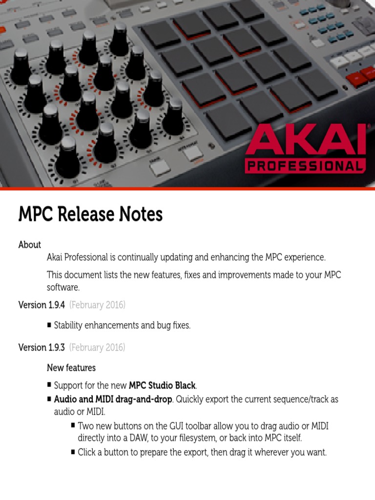 MPC Software Update Release Notes | PDF | Computer Keyboard | Graphical ...