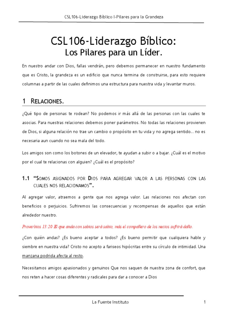 CSL106-Liderazgo Biblico-Los Pilares para Un Lider | PDF | David ...