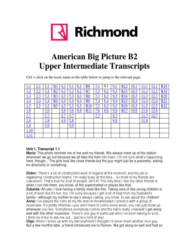 Upper Intermediate Transcripts Overview | PDF | Banana | Chocolate