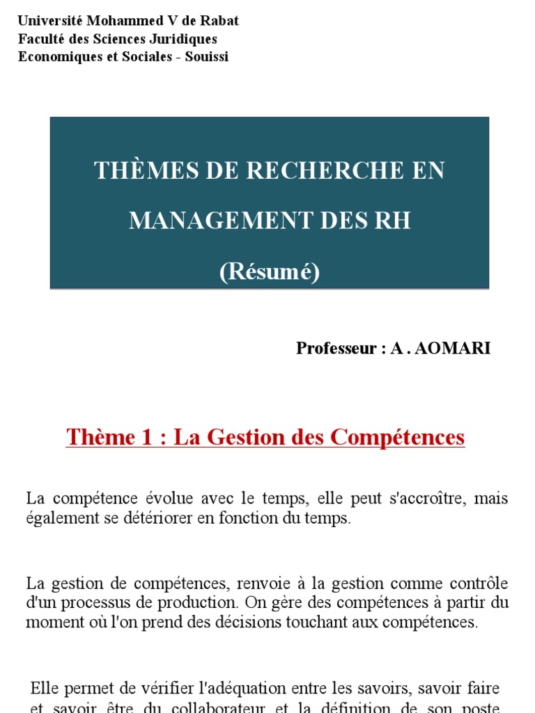 Résumé Thèmes RH | PDF | Gestion des ressources humaines | Psychologie