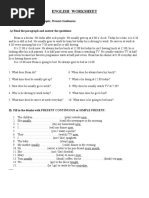 English Worksheet: Subject: Present Simple, Present Continuous A) Read The Paragraph and Answer The Questions