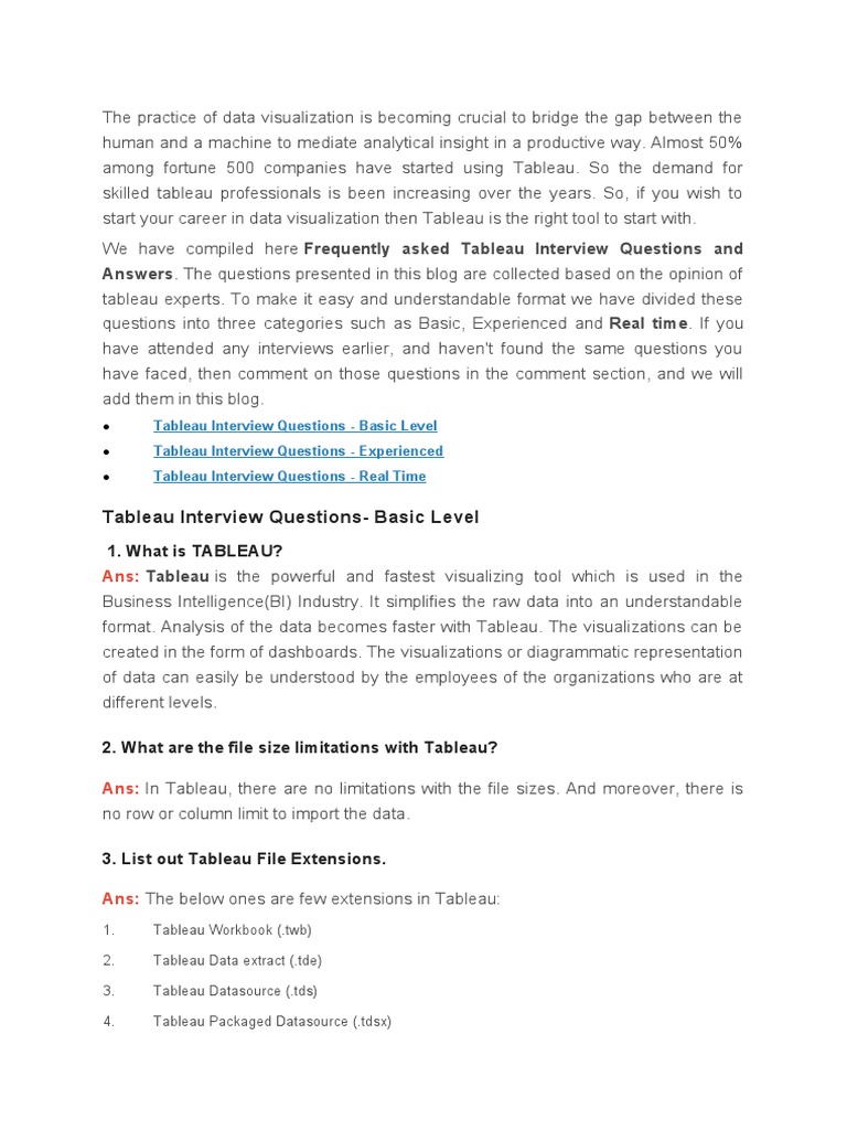 Tableau Interview Questions and Insights | PDF | Databases | Chart