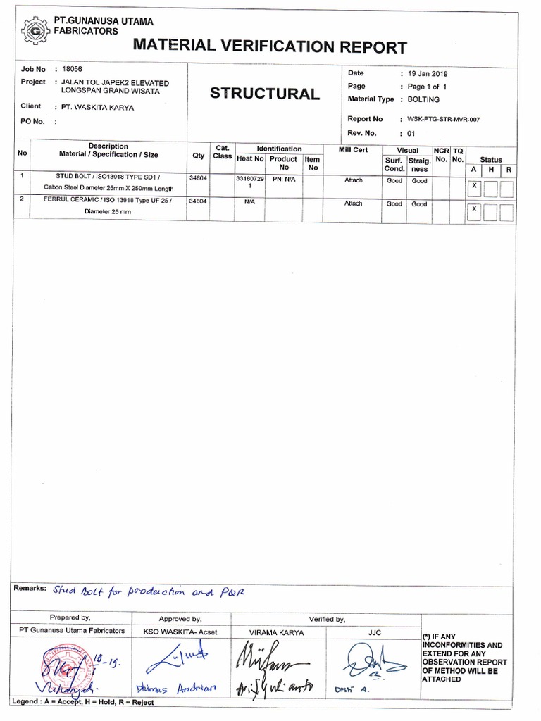 Material Verification Report PDF | PDF