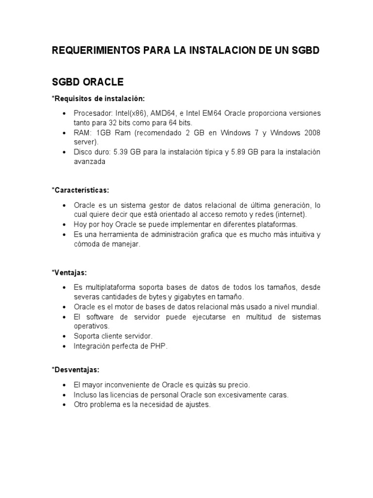 Requerimientos para SGBD en 2019 | PDF | Servidor SQL de Microsoft | SQL