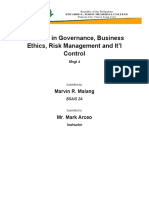 Portfolio in Governance, Business Ethics, Risk Management and It'l Control