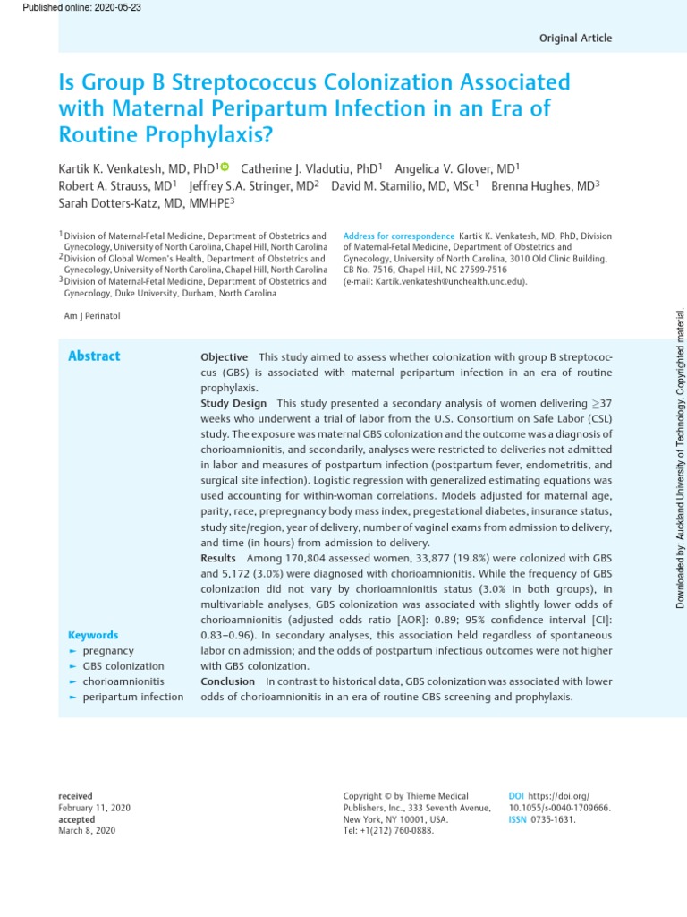 Is Group B Streptococcus Colonization Associated With Maternal ...