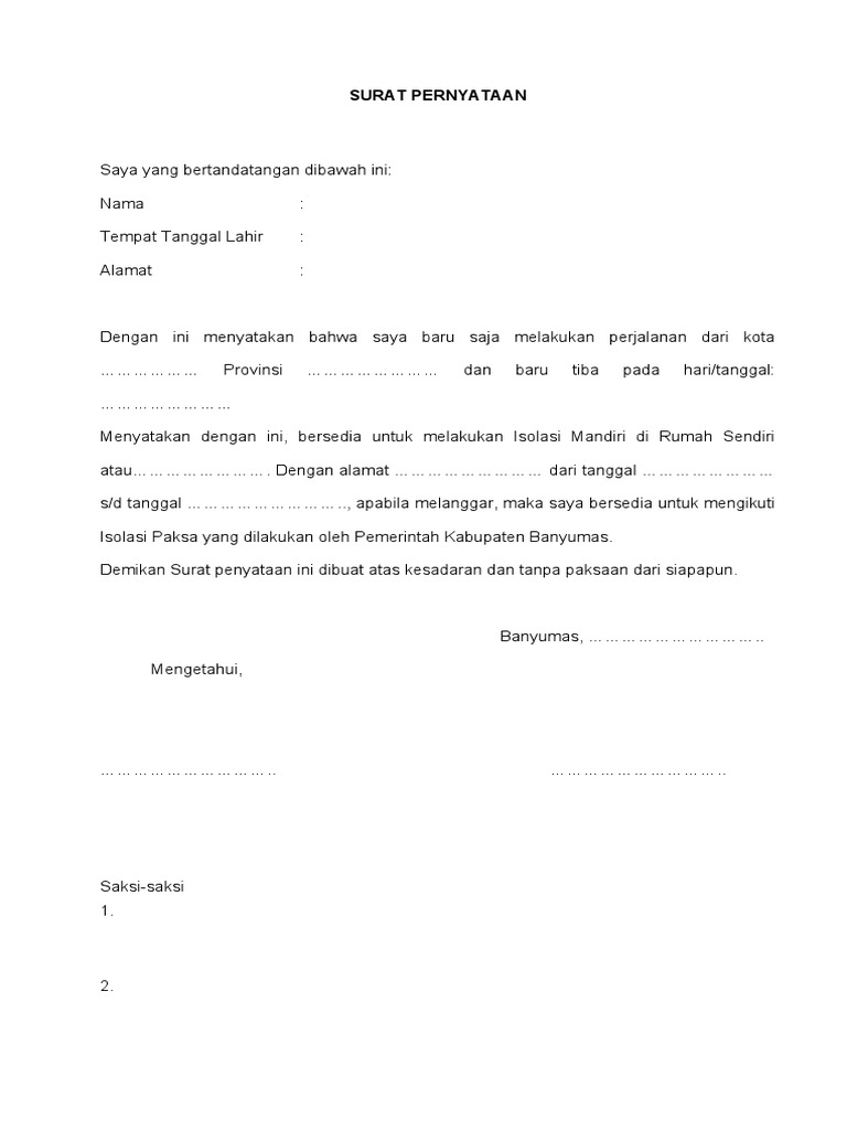 Surat Pernyataan Isolasi Mandiri Covid 19 35 Full PDFs related to this paper.