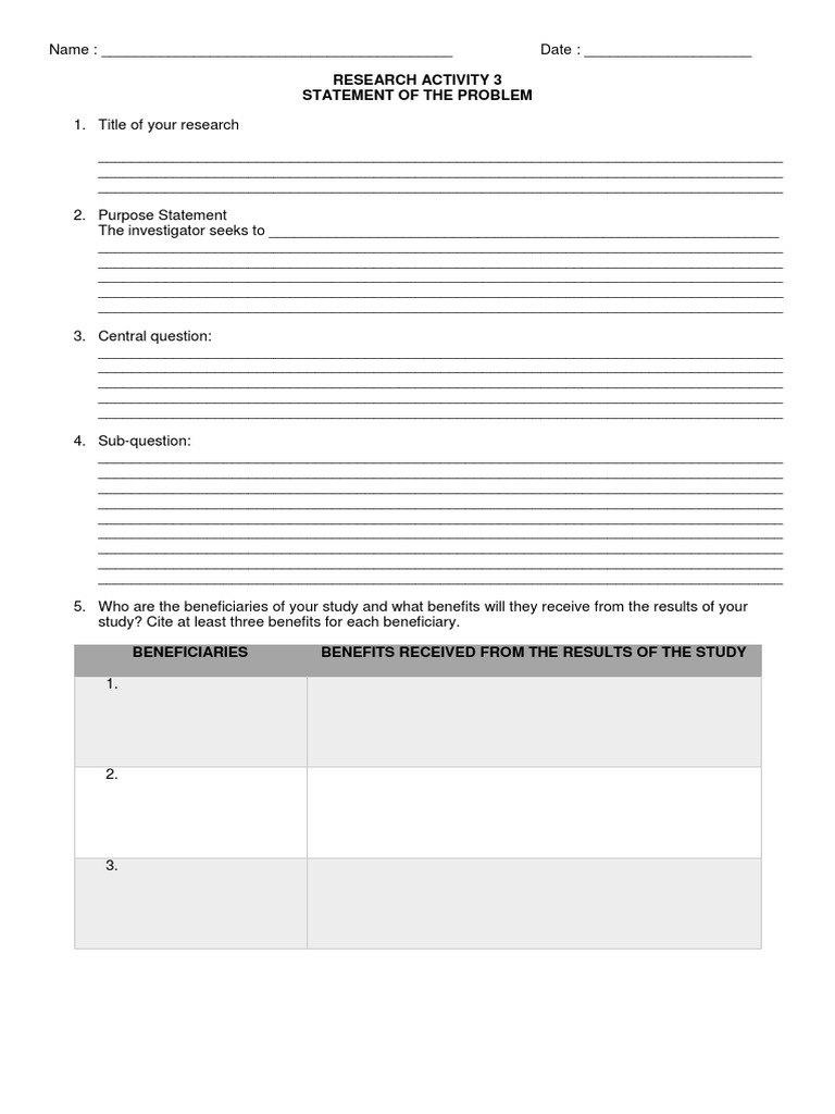 Research Activity Problem Statement Guide | PDF | Business