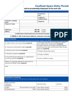 Confined Space Entry Permit: This Permit Should Be Prominently Displayed at The Work Site