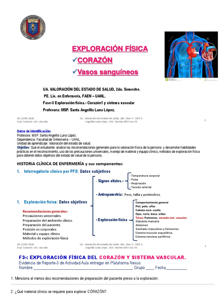 Explorac Corazón y Sist Vascular 22 Mayo 20-22 2020, PDF, Sistema  circulatorio