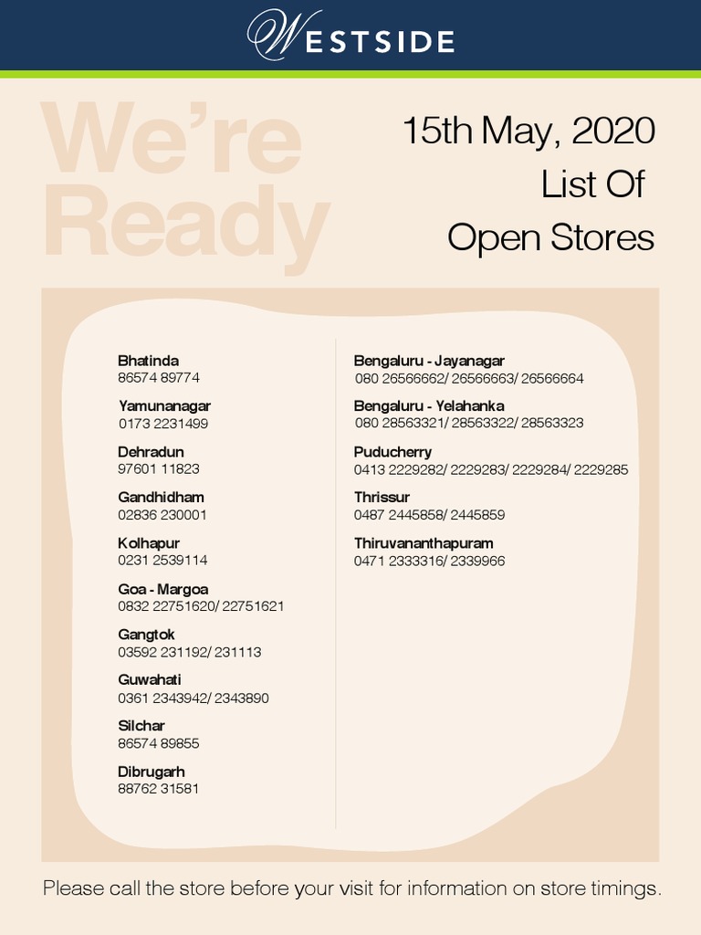 We're Ready: 15th May, 2020 List of Open Stores | PDF
