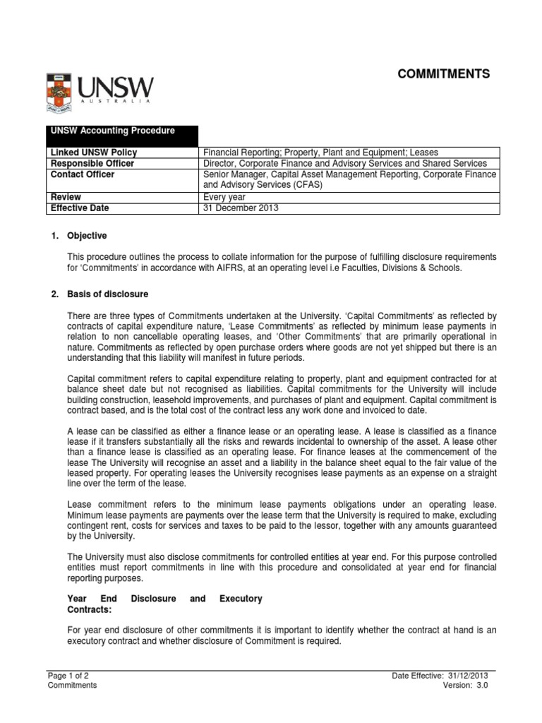 UNSW Financial Commitment Guide | PDF | Lease | Balance Sheet