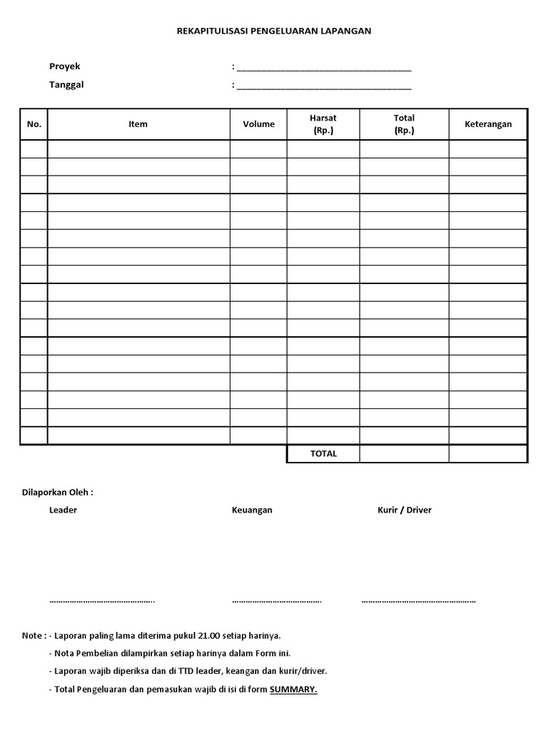 Form H2E Rekap Harian Pengeluaran | PDF