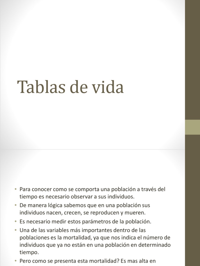 Tablas de Vida PDF Tasa de mortalidad Fertilidad