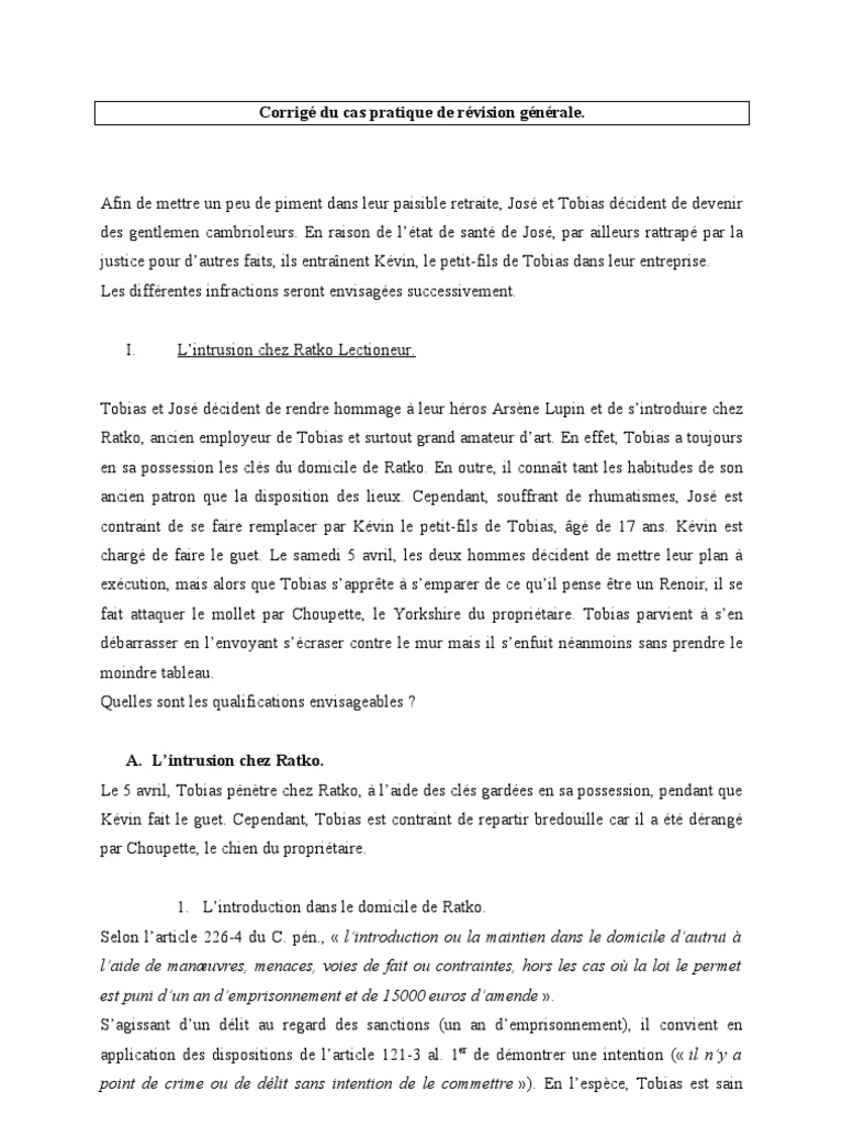 droit penal  droit corrige du cas pratique de revisions generales