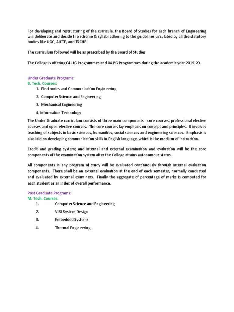 Under Graduate Programs:: B. Tech. Courses | PDF