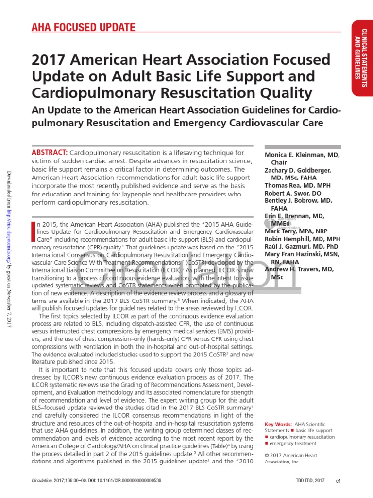 2017 American Heart Association Focused Update On Adult Basic Life ...