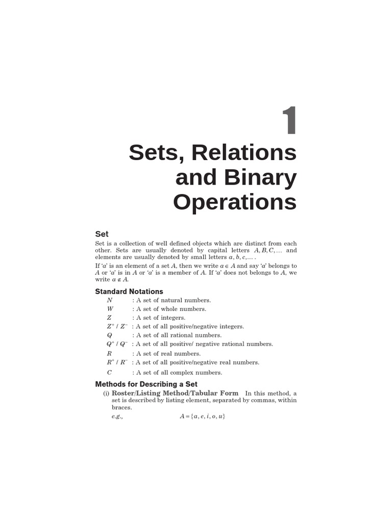 Sets, Relations and Binary Operations: Standard Notations | PDF | Set ...
