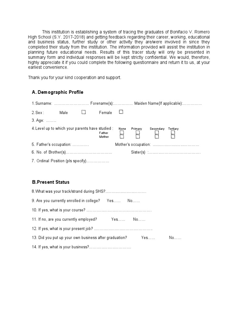 Tracer Study Questionnaire | PDF