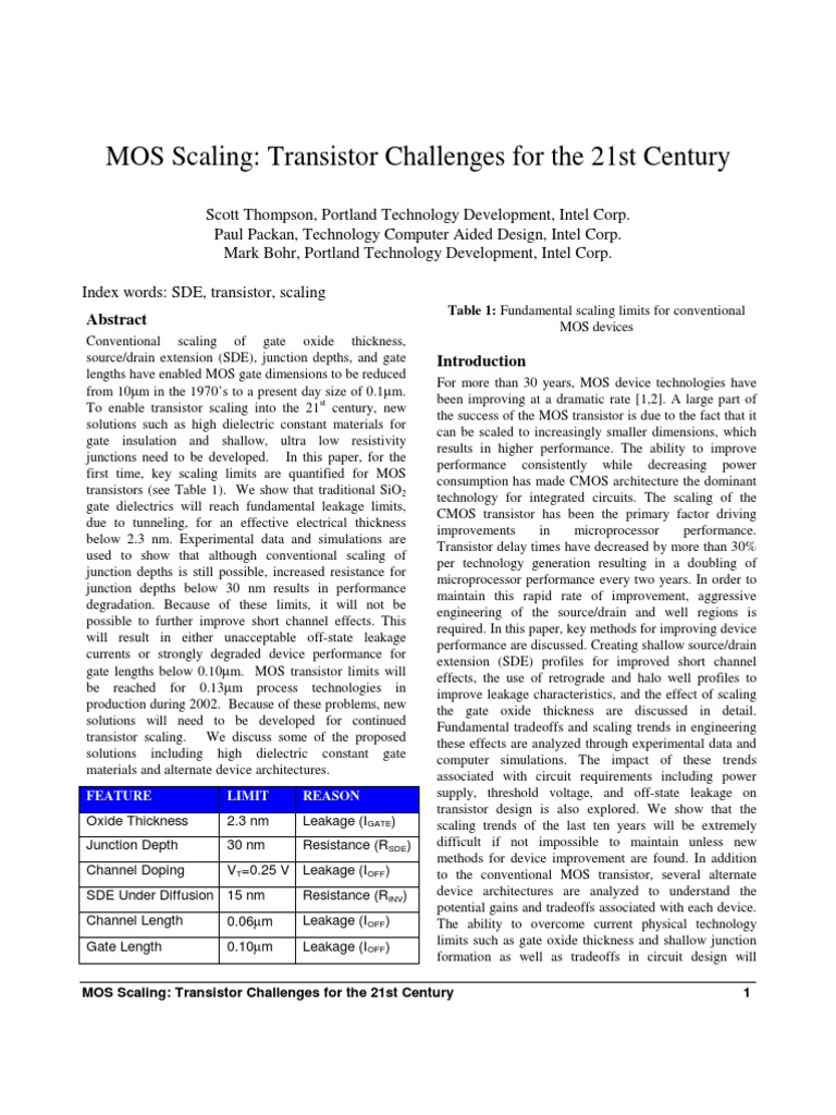MOS Scaling - Transistor Challenges For The 21st Century | PDF | Mosfet ...