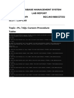 Database Management System Lab Report Name: CH - Gopi Reg - No:18Bce7212 SLOT: L39+L40 Topic: PL / SQL Cursors Procedure Table