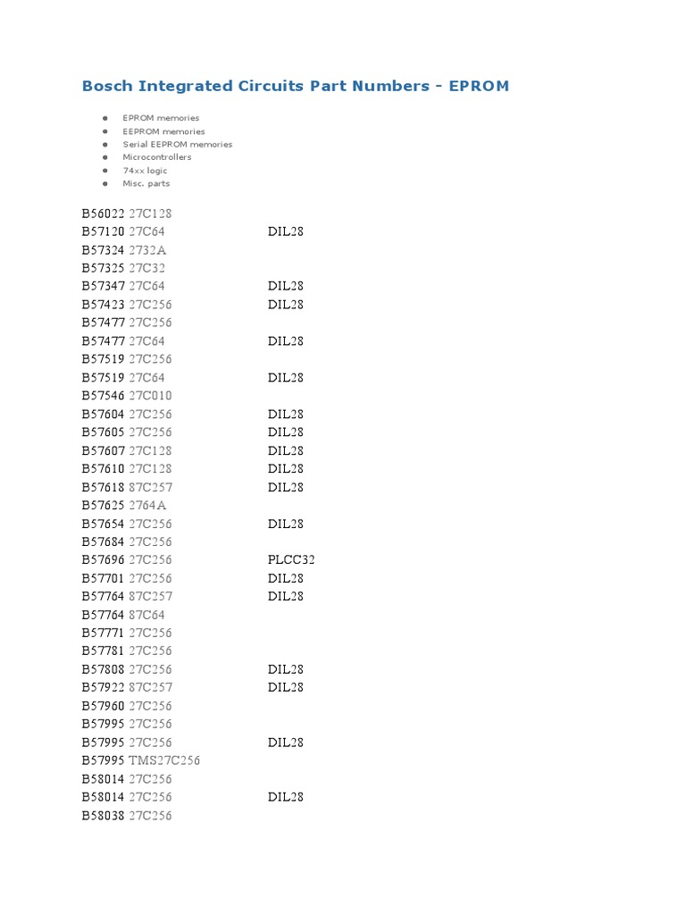 Bosch Integrated Circuits Part Numbers PDF Microcontroller