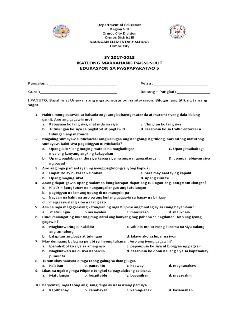 Third Periodical Test In Esp 5 Pdf